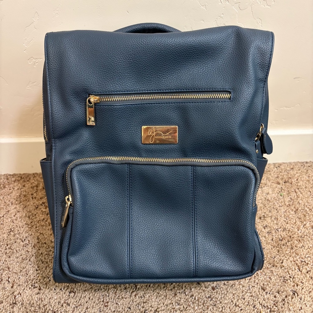 Addison Jayne Diaper Bag Backpack, Vegan Leather, Navy Blue